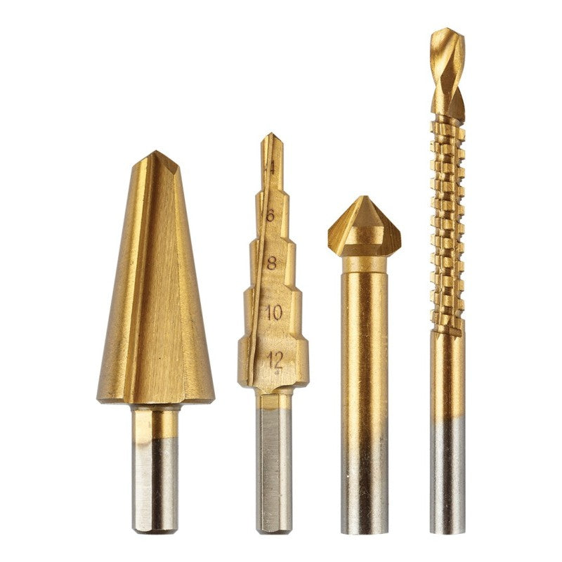 GRAPHITE Step drills 4-12 mm, reamer 12.4 mm, router bit 6x90 mm, countersink 8-20 mm TiN — 54T301