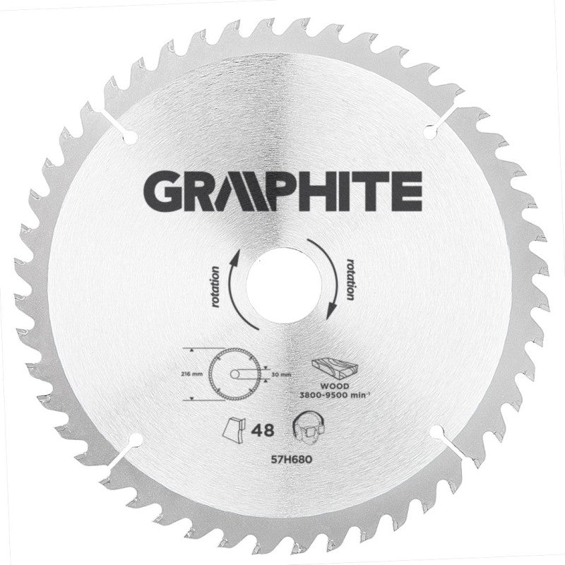 GRAPHITE Disc for circular saw, carbide 216 x 30 mm, 48 teeth — 57H680