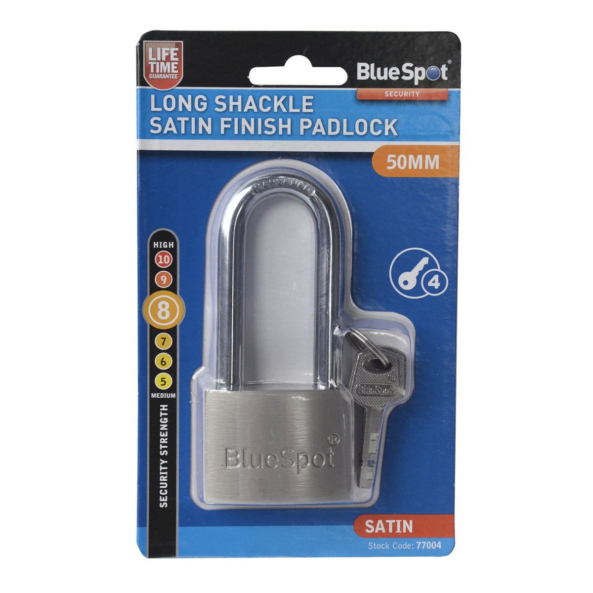 Blue Spot Tools 50mm Long Shackle Satin Finish Padlock