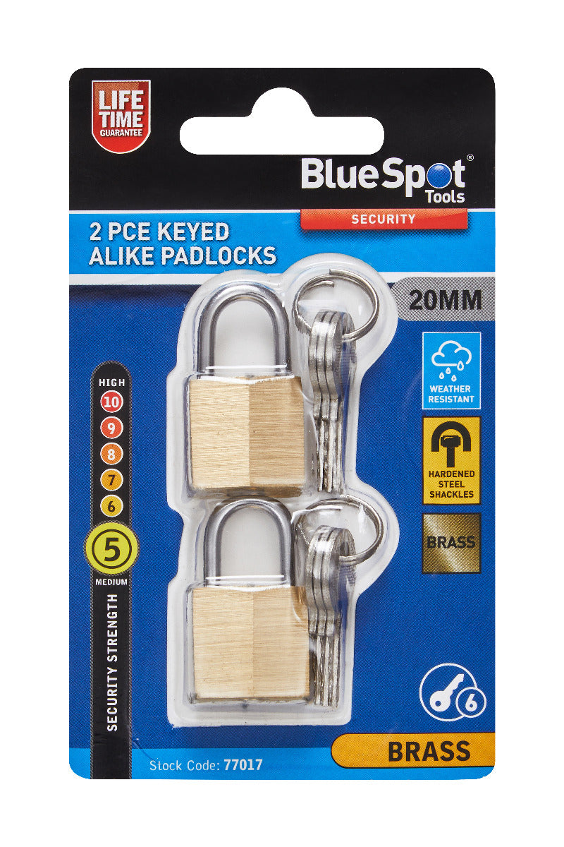 Blue Spot Tools 2 PCE 20MM Brass Keyed Alike Padlocks