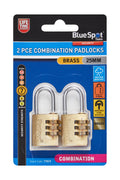 Blue Spot Tools 2 PCE 25MM Brass Combination Padlocks