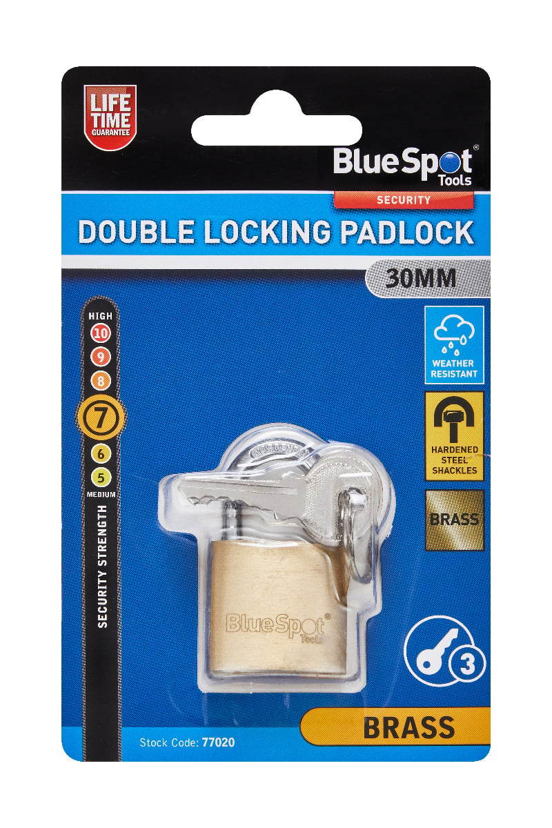 Blue Spot Tools 30MM Double Locking Brass Padlock