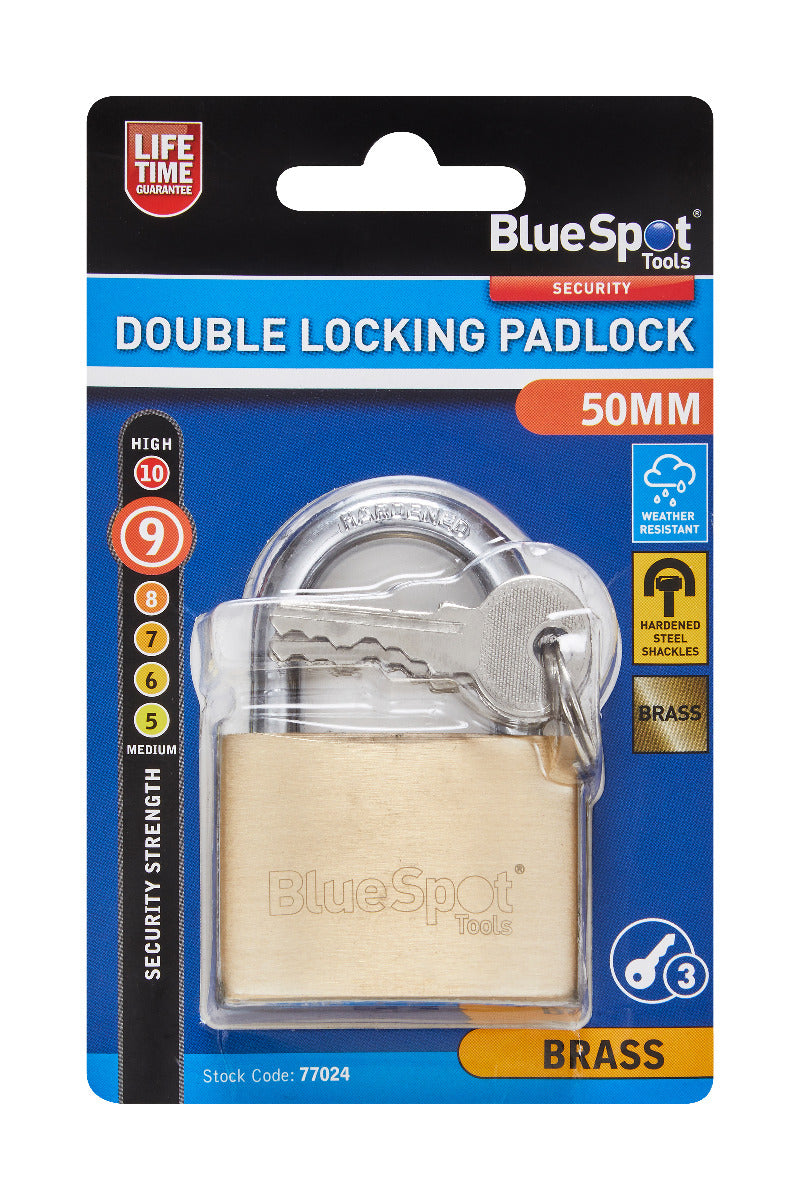 Blue Spot Tools 50MM Double Locking Brass Padlock