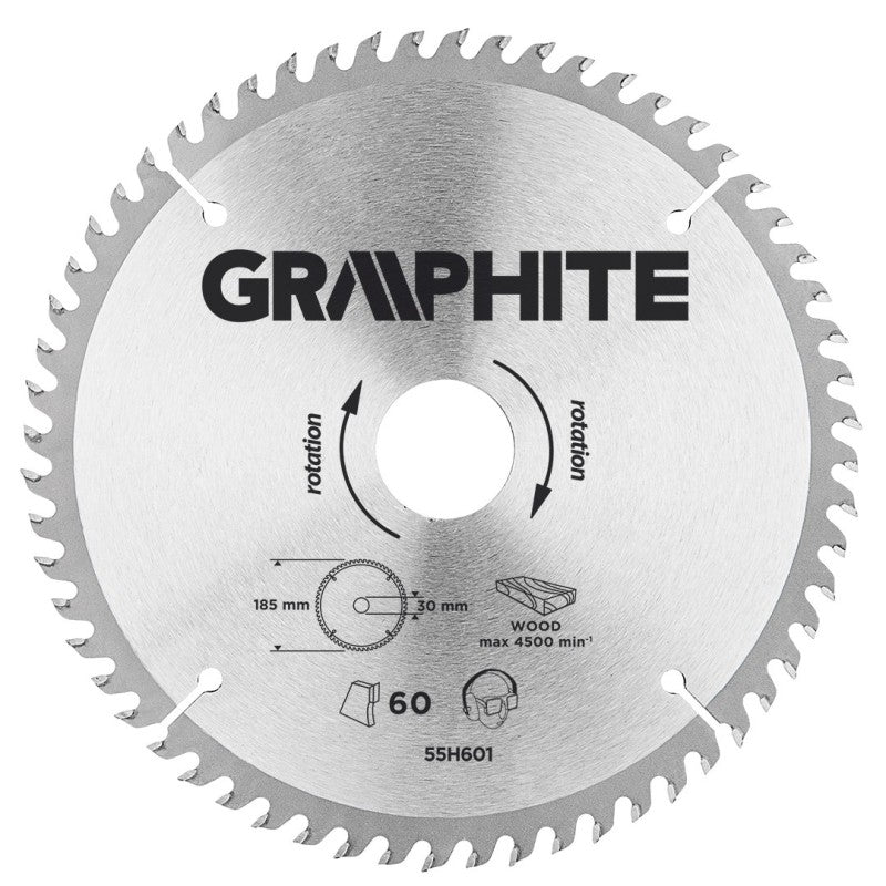 GRAPHITE Circular saw blade, solid carbide, 185 x 30 mm, 60 teeth — 55H601