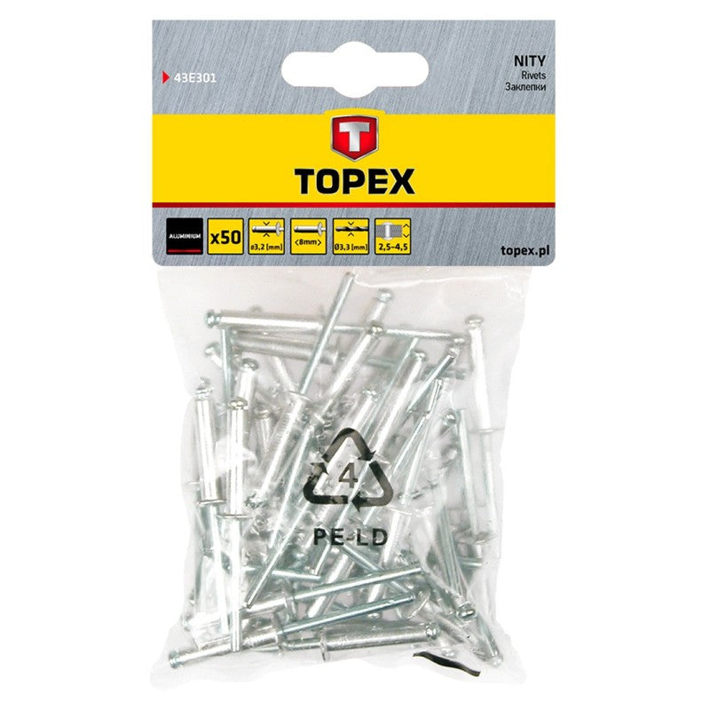 TOPEX Aluminium rivets 3.2 x 8 mm, 50 pcs — 43E301