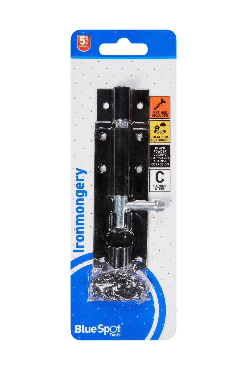 Blue Spot Tools Ironmongery 102mm Black Powder Coated Tower Bolt