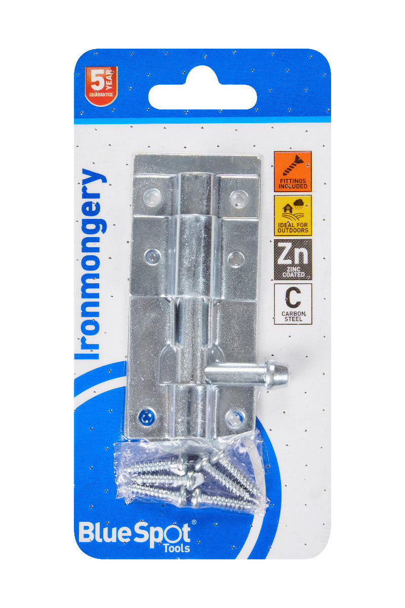 Blue Spot Tools Ironmongery 76mm Zinc Plated Tower Bolt