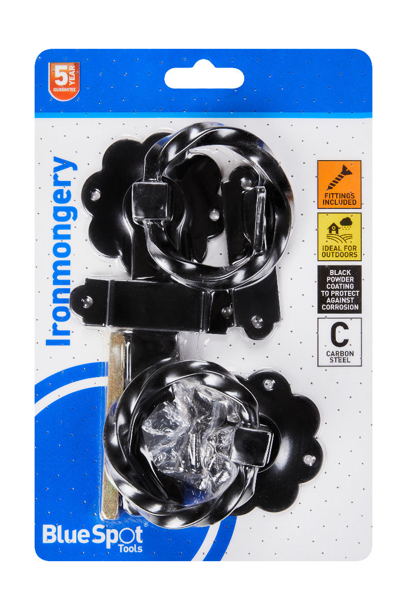 Blue Spot Tools Ironmongery 152mm Black Powder Coated Twisted Ring Latch