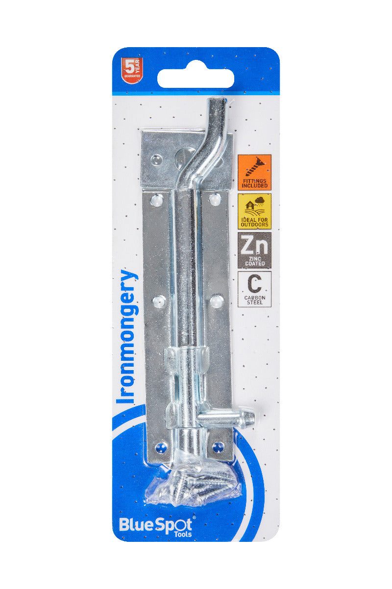Blue Spot Tools Ironmongery 150mm Zinc Plated Necked Tower Bolt