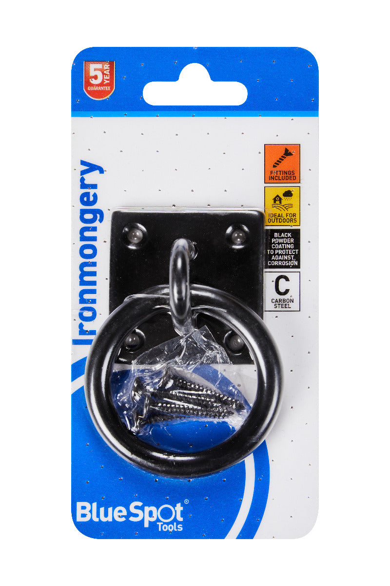 Blue Spot Tools Ironmongery 50mm x 50mm Black Powder Coated Ring on Plate