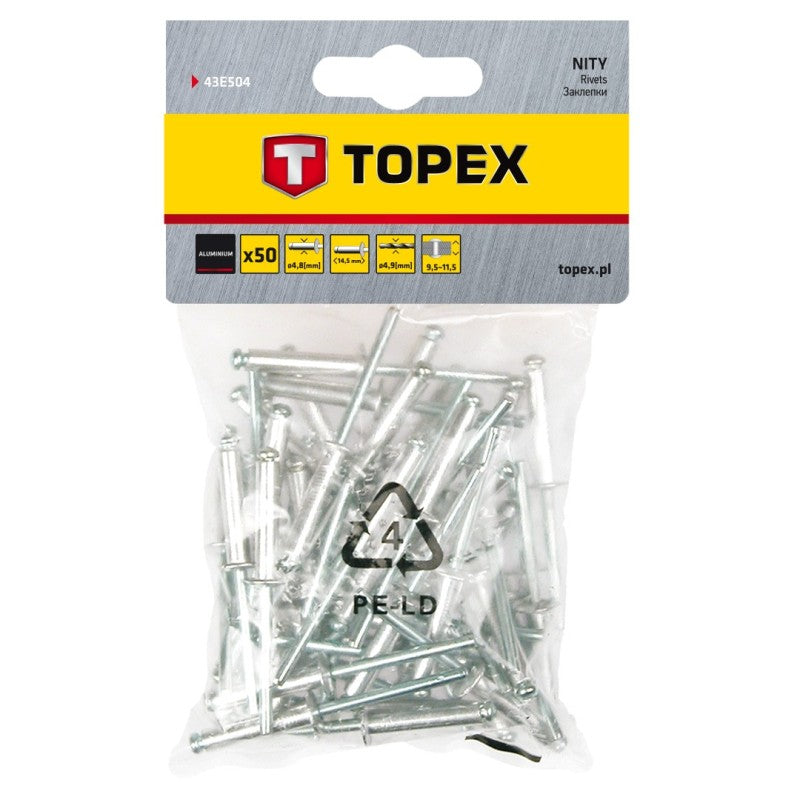 TOPEX Aluminium rivets 4.8 x 14.5 mm, 50 pcs — 43E504