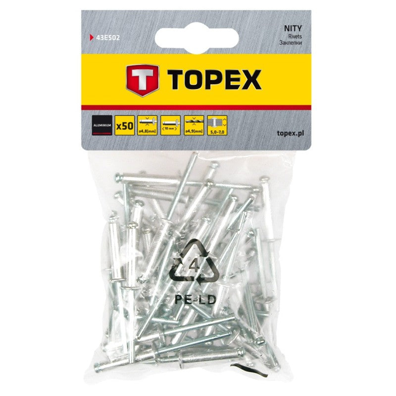 TOPEX Aluminium rivets 4.8 x 10 mm, 50 pcs — 43E502