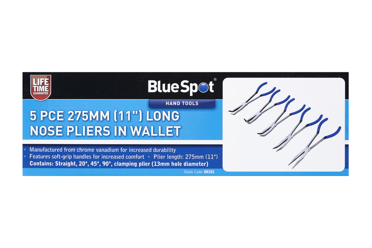 Blue Spot Tools 5 PCE 275mm (11") Long Nose Pliers In Wallet
