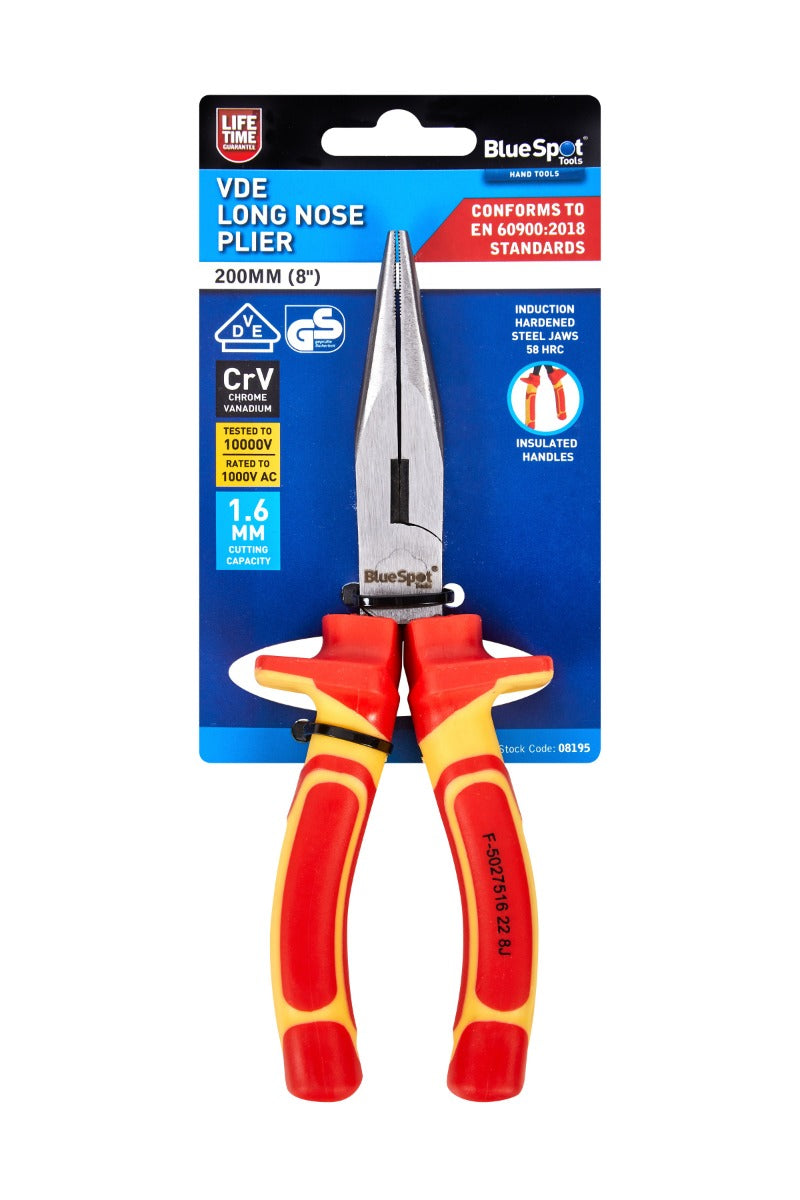 Blue Spot Tools 200mm (8") VDE Long Nose Plier