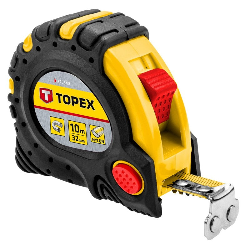 TOPEX Retractable steel tape measure 10 m x 32 mm, magnetic end-hook — 27C340