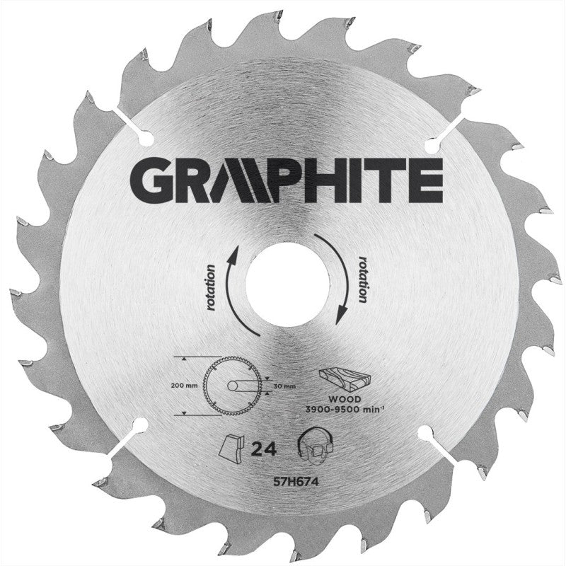 GRAPHITE Disc for circular saw, carbide 200 x 30 mm, 24 teeth — 57H674
