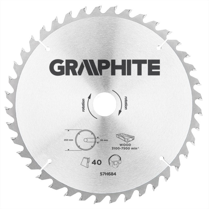 GRAPHITE Disc for circular saw, carbide 250 x 30 mm, 40 teeth — 57H684
