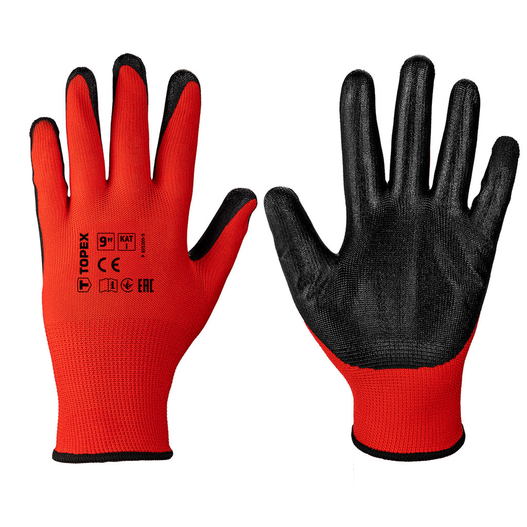 TOPEX Work gloves, nitrile-coated polyester (smooth), cat.1, size 9 — 83S209-9