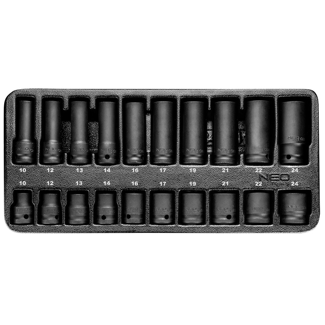 NEO TOOLS Impact socket 1/2", 10-24 mm, set 20 pcs, insert — 84-241