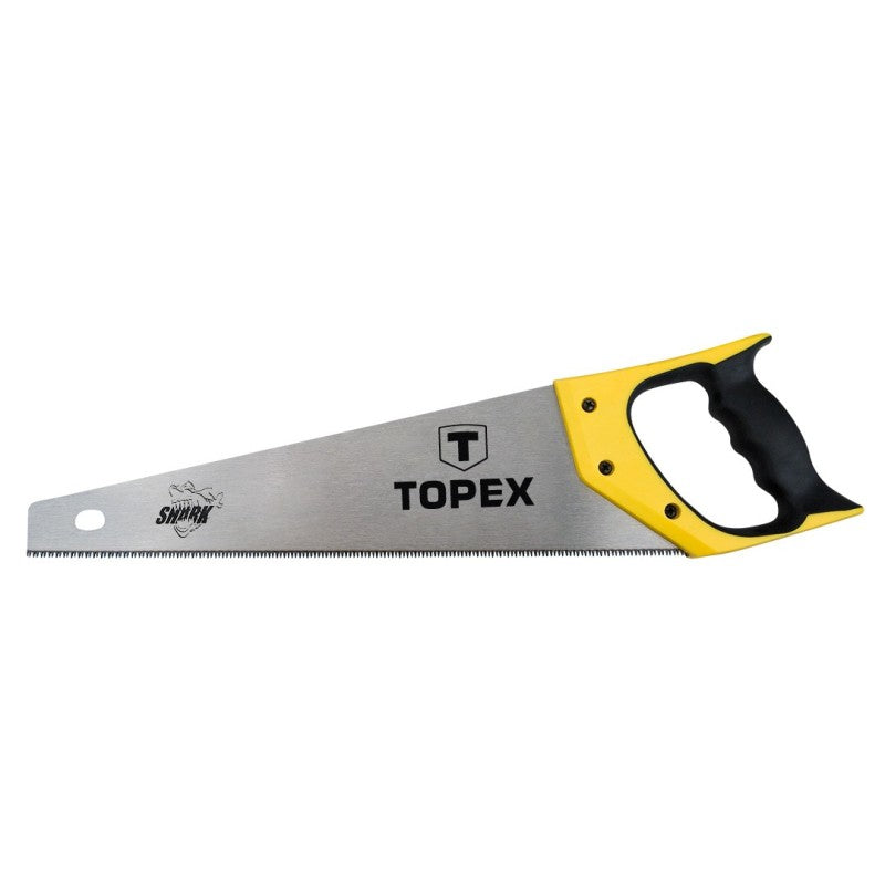 TOPEX Handsaw 450 mm, "Shark", 7 TPI, 3 sides sharpened, hardened teeth, bimaterial handle — 10A445