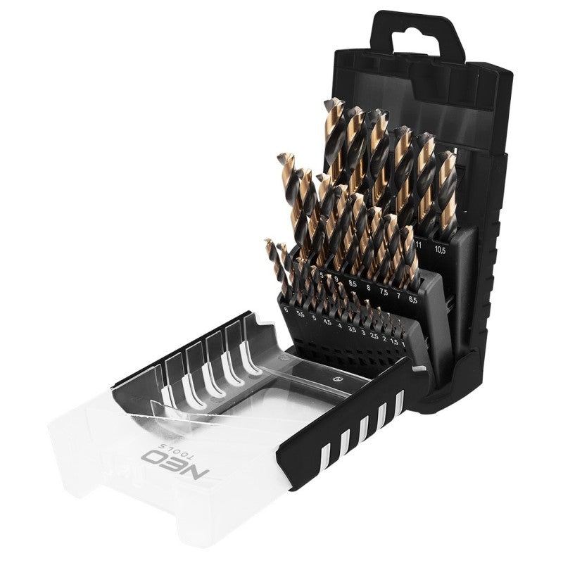 NEO TOOLS HSS-CNC metal drill bits, 124°, "Pro-Tec", 1.0 - 13.0 mm, set of 25 pcs. — 55-090