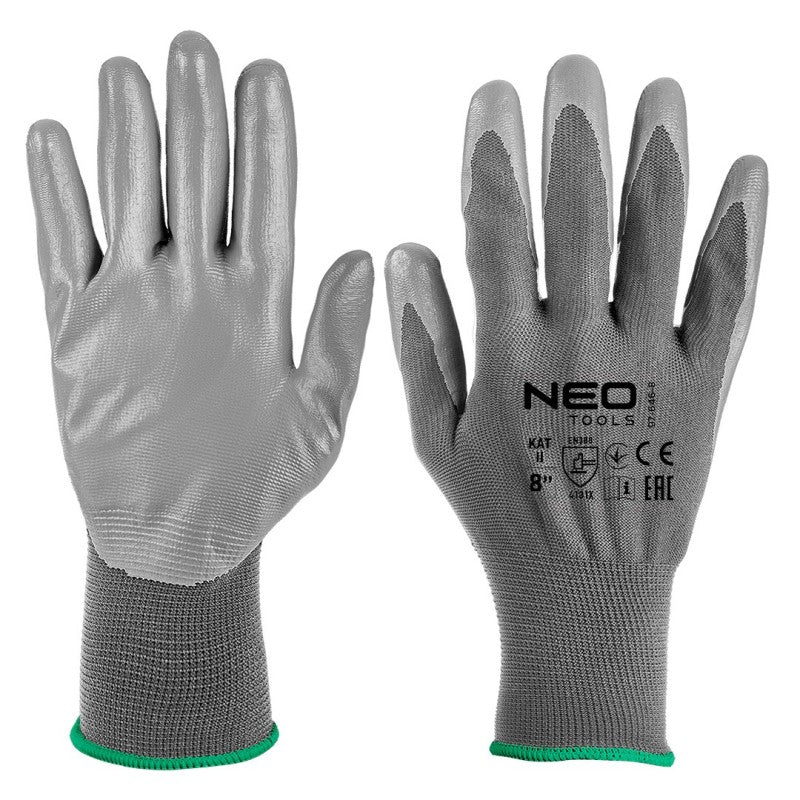 NEO TOOLS Work gloves, PU-coated polyester, 4131X, size 8 (card) — 97-646K-8