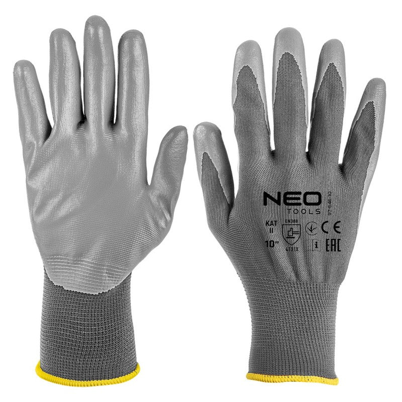 NEO TOOLS Work gloves, PU-coated polyester, 4131X, size 10 (card) — 97-646K-10