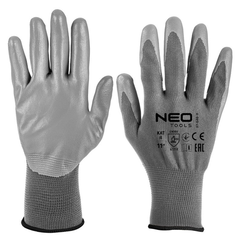 NEO TOOLS Work gloves, PU-coated polyester, 4131X, size 11 (card) — 97-646K-11