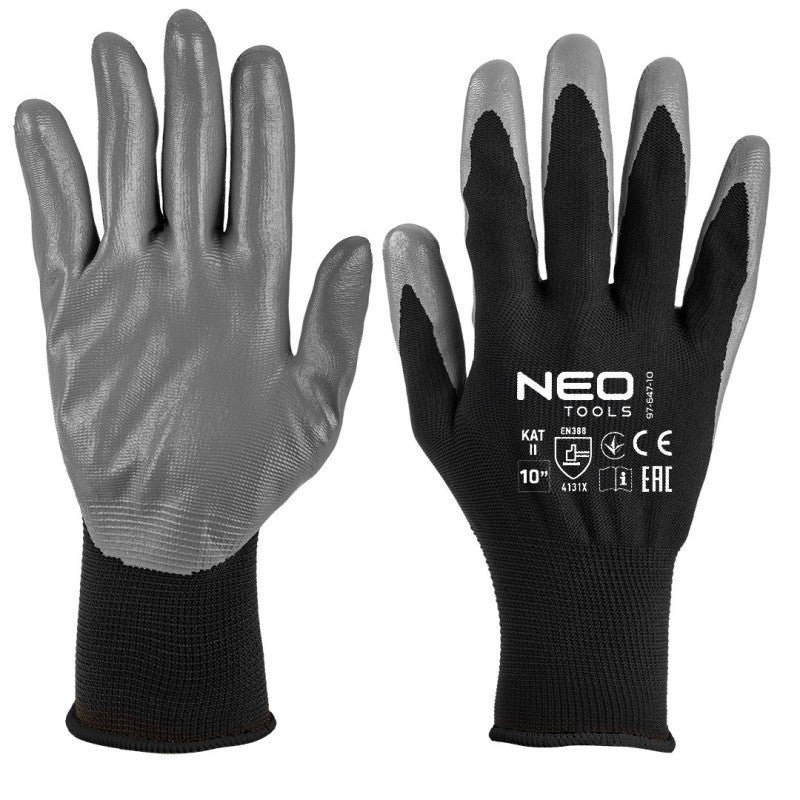 NEO TOOLS Work gloves, nitrile coated polyester, 4131X, size 11 — 97-647-11