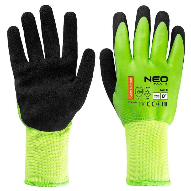 NEO TOOLS Insulated work gloves, latex coated polyester (2 layers), 3241X, size 8 — 97-614-8