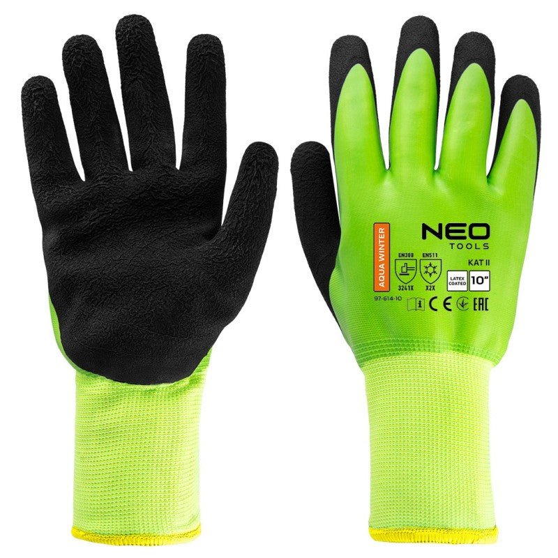 NEO TOOLS Insulated work gloves, latex coated polyester (2 layers), 3241X, size 10 — 97-614-10