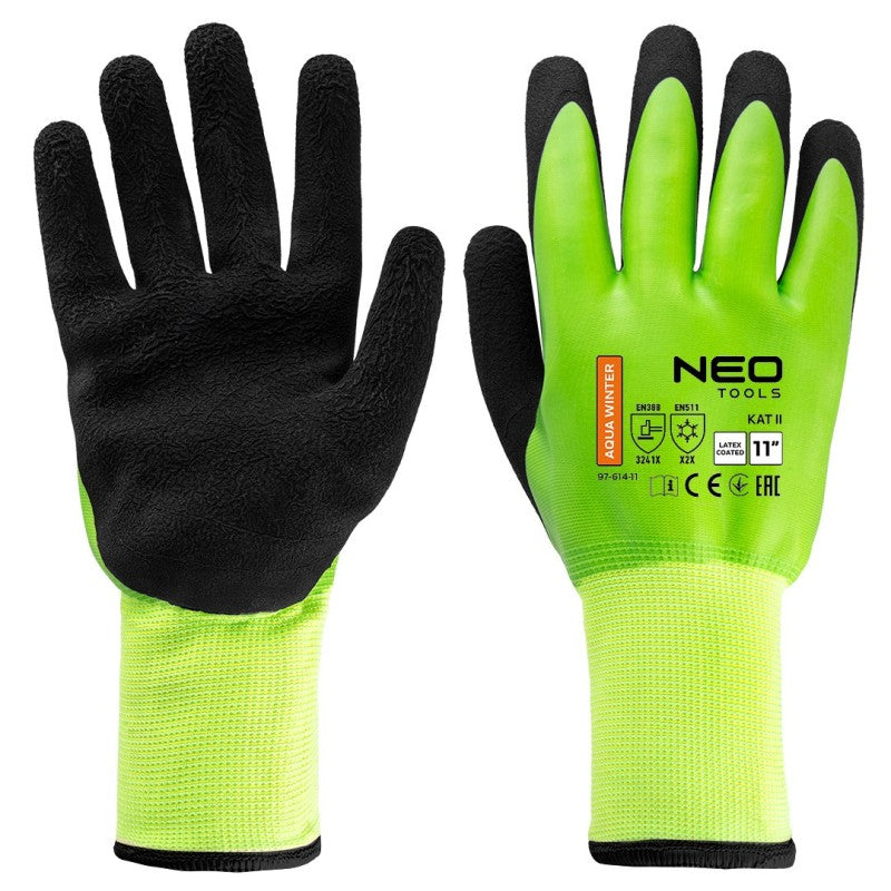 NEO TOOLS Insulated work gloves, latex coated polyester (2 layers), 3241X, size 11 — 97-614-11