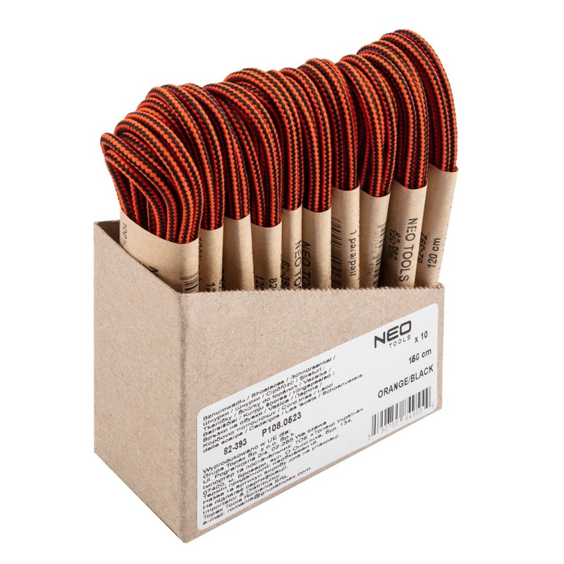 NEO TOOLS Work shoe laces 150cm, orange and black — 82-393