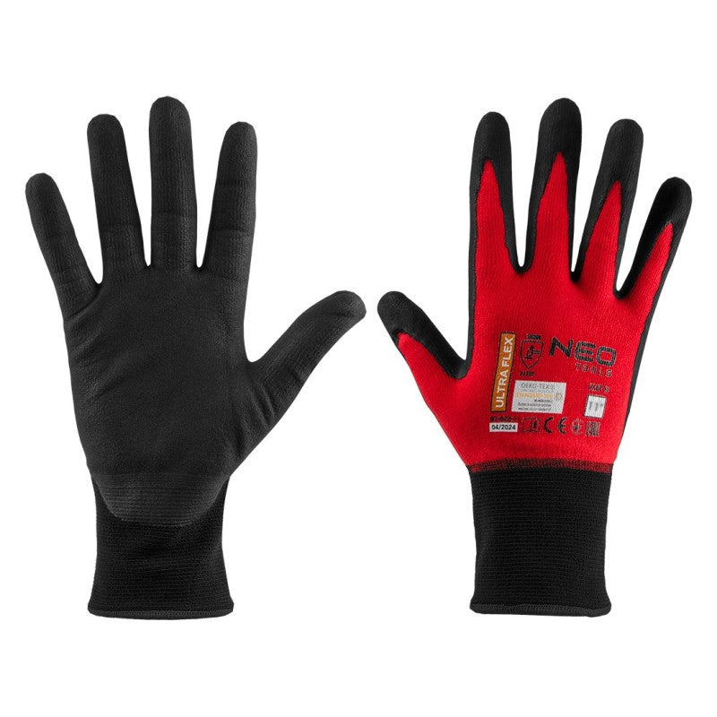 NEO TOOLS Ultraflex work gloves, nylon-spandex, polymethylnitrile (foam) coating, 4131X, size 11 — 97-622-11