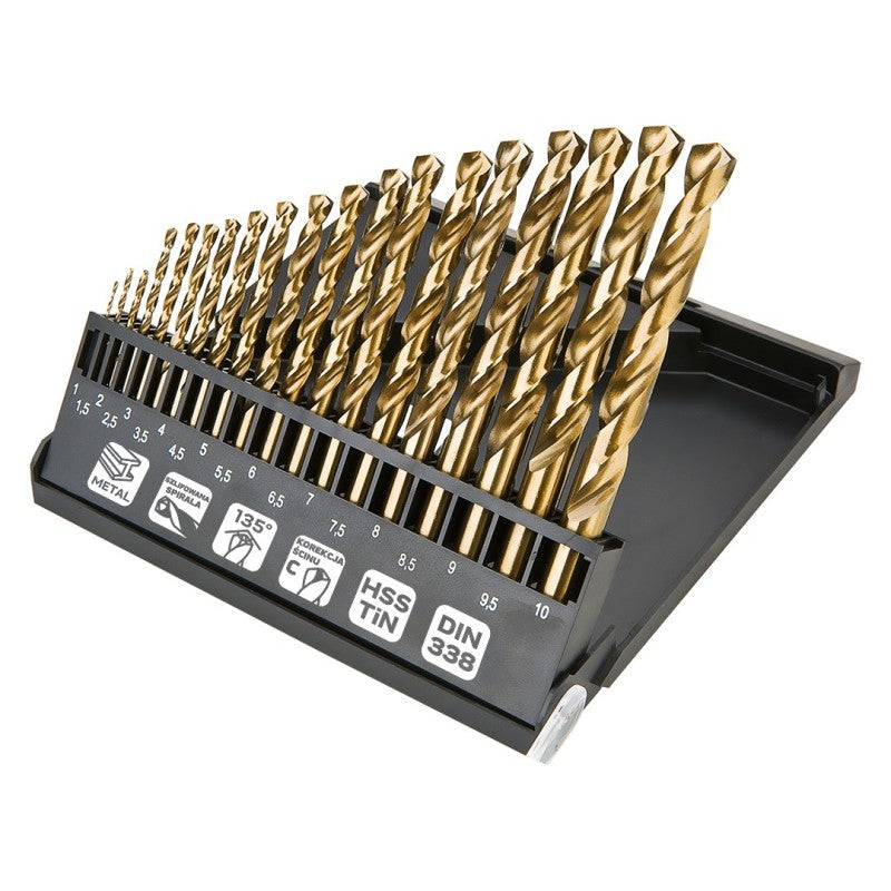 NEO TOOLS HSS-TiN metal drill bits 1.0-10.0 mm, set of 19 pcs. — 57-199