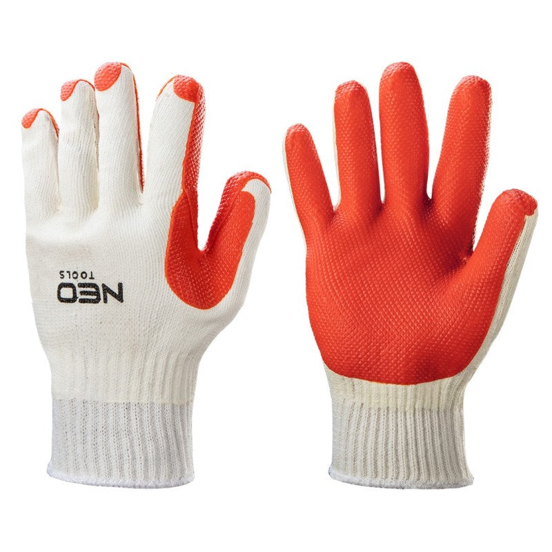 NEO TOOLS Work gloves, 65% cotton + 35% polyester rubber-coated, 10" — 97-615