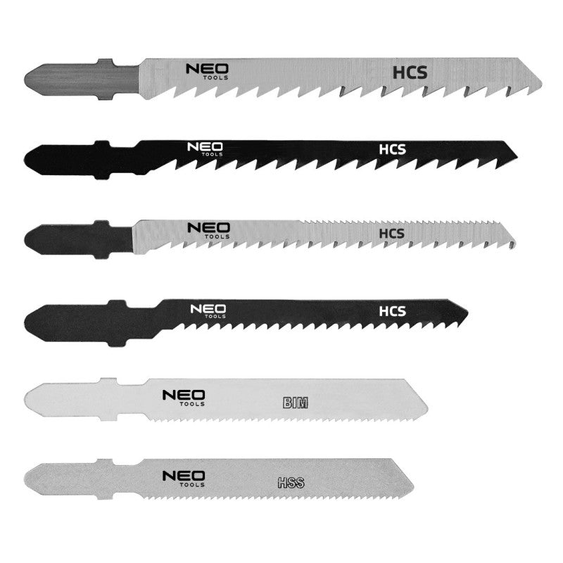 NEO TOOLS Jigsaw blade set, 6, 10/21, 12, 21 TPI, HCS/HSS/BIM, T-handle, 6 pcs. — 57-754