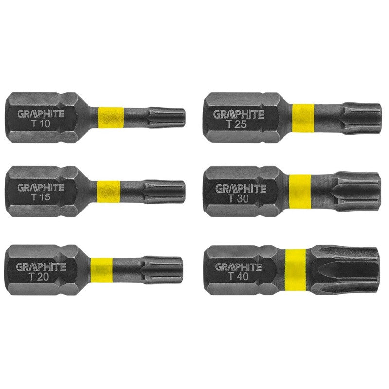 GRAPHITE Impact bit TX10/15/20/25/30/40 x 25 mm, 6 pcs — 56H541