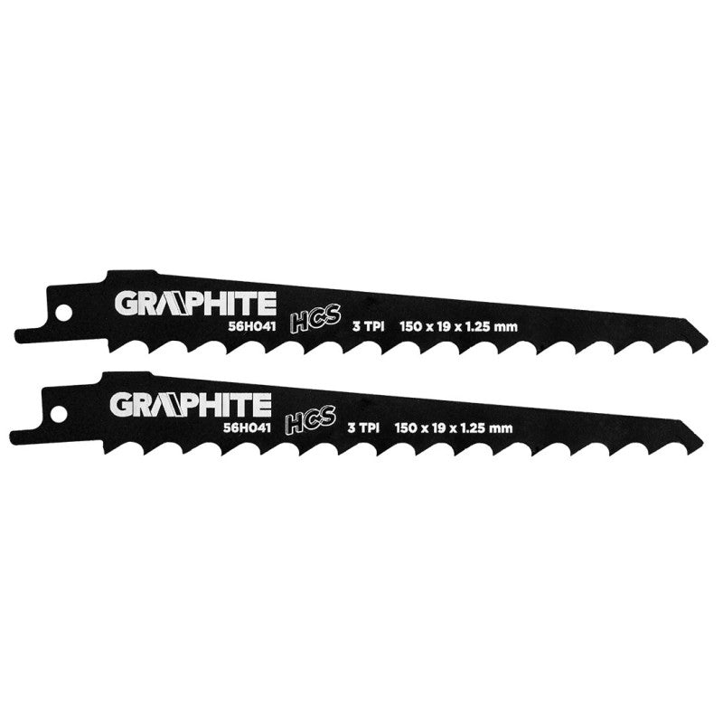 GRAPHITE Blade for reciprocating saw, HCS, 150 x 19 x 1.25 mm, 3 TPI, set 2 pcs — 56H041