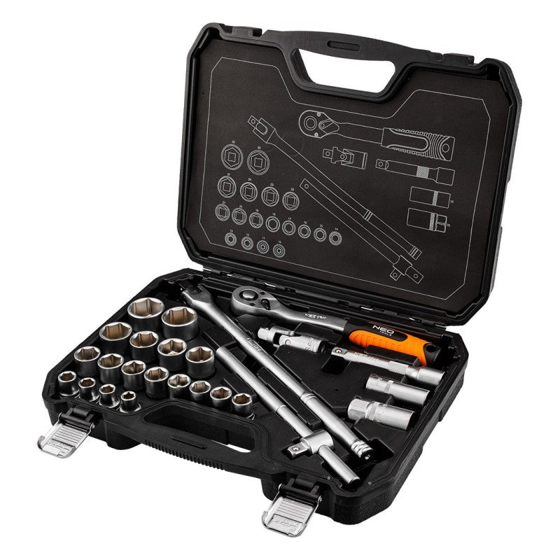 NEO TOOLS Socket spanner set 1/2", 25 pcs, satin — 10-205