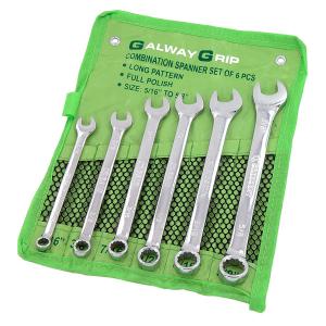 Combination Spanner Set Of 6 Pcs Long Pattern, Full Polish 5/16 To 5/8.