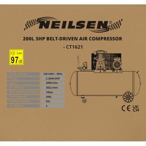 200l 230v 3hp Belt-driven Air Compressor
