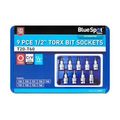 BlueSpot 01621 nine piece Torx bit socket set