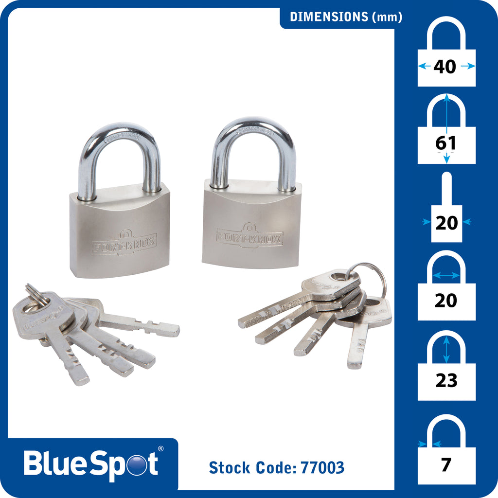 Blue Spot Tools 2 PCE 40mm Satin Finish Keyed Alike Padlocks