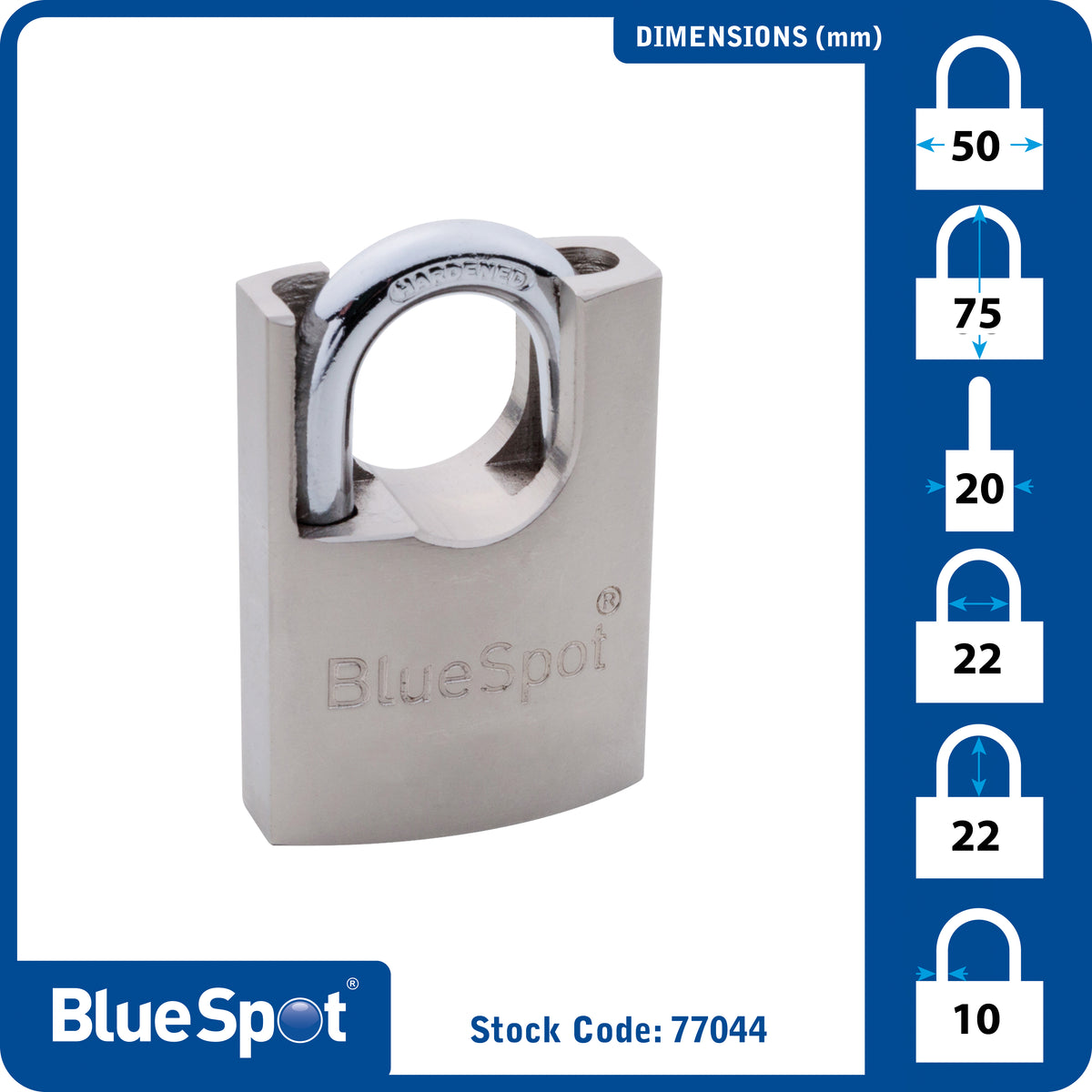Blue Spot Tools 50mm Shrouded Satin Finish Padlock